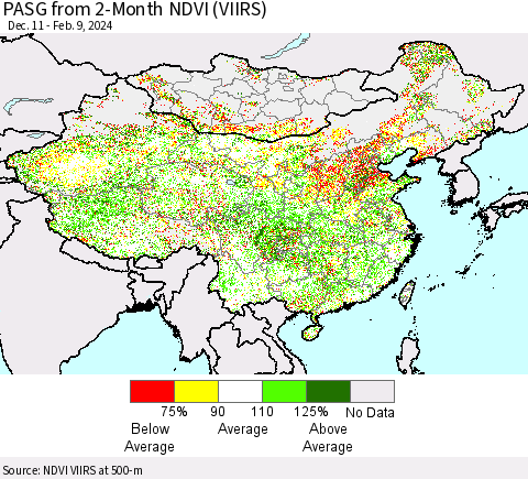 China, Mongolia and Taiwan PASG from 2-Month NDVI (VIIRS) Thematic Map For 2/2/2024 - 2/9/2024