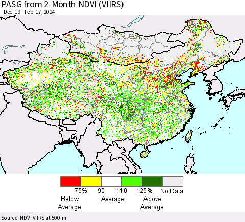 China, Mongolia and Taiwan PASG from 2-Month NDVI (VIIRS) Thematic Map For 2/10/2024 - 2/17/2024