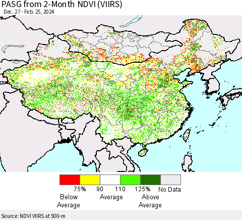 China, Mongolia and Taiwan PASG from 2-Month NDVI (VIIRS) Thematic Map For 2/18/2024 - 2/25/2024
