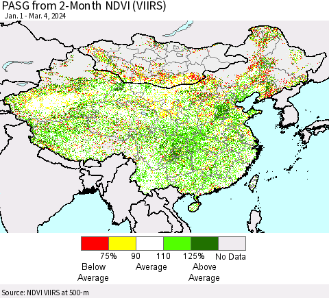 China, Mongolia and Taiwan PASG from 2-Month NDVI (VIIRS) Thematic Map For 2/26/2024 - 3/4/2024