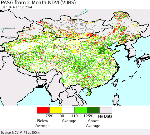 China, Mongolia and Taiwan PASG from 2-Month NDVI (VIIRS) Thematic Map For 3/5/2024 - 3/12/2024