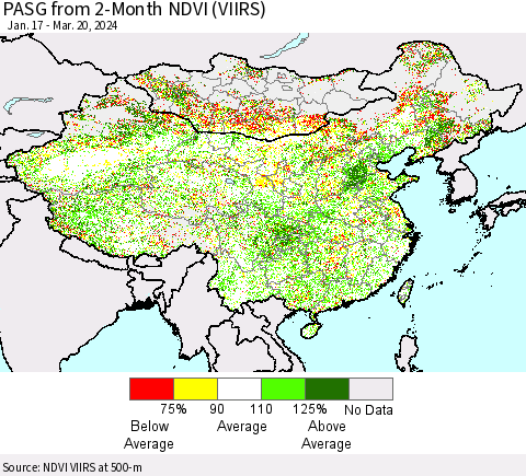 China, Mongolia and Taiwan PASG from 2-Month NDVI (VIIRS) Thematic Map For 3/13/2024 - 3/20/2024