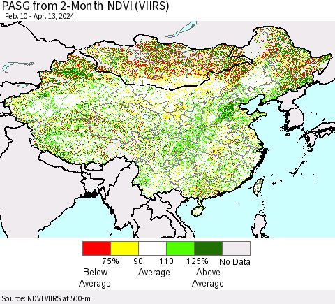 China, Mongolia and Taiwan PASG from 2-Month NDVI (VIIRS) Thematic Map For 4/6/2024 - 4/13/2024