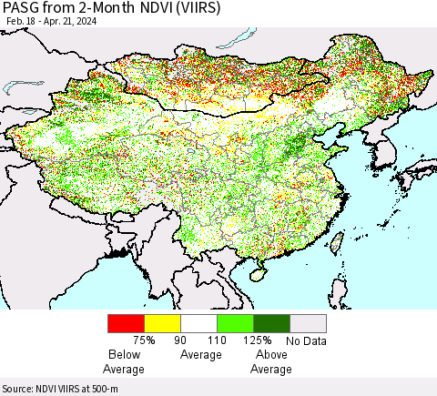 China, Mongolia and Taiwan PASG from 2-Month NDVI (VIIRS) Thematic Map For 4/14/2024 - 4/21/2024