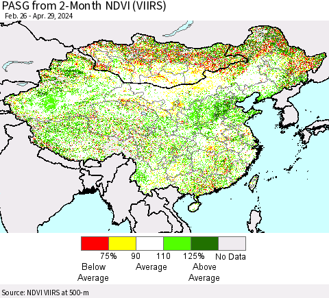 China, Mongolia and Taiwan PASG from 2-Month NDVI (VIIRS) Thematic Map For 4/22/2024 - 4/29/2024