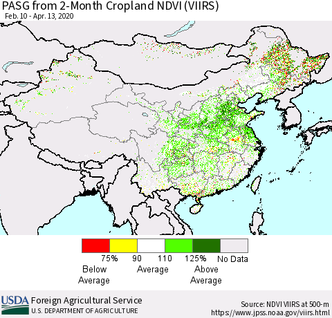 China, Mongolia and Taiwan PASG from 2-Month Cropland NDVI (VIIRS) Thematic Map For 4/11/2020 - 4/20/2020