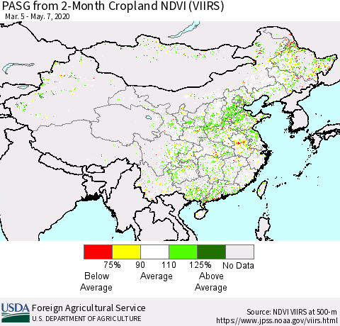 China, Mongolia and Taiwan PASG from 2-Month Cropland NDVI (VIIRS) Thematic Map For 5/1/2020 - 5/10/2020