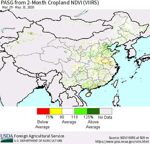 China, Mongolia and Taiwan PASG from 2-Month Cropland NDVI (VIIRS) Thematic Map For 5/21/2020 - 5/31/2020