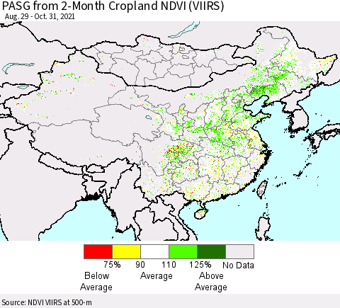 China, Mongolia and Taiwan PASG from 2-Month Cropland NDVI (VIIRS) Thematic Map For 10/24/2021 - 10/31/2021