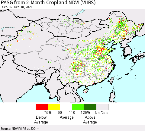 China, Mongolia and Taiwan PASG from 2-Month Cropland NDVI (VIIRS) Thematic Map For 12/11/2021 - 12/18/2021