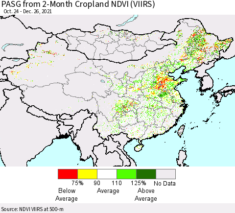 China, Mongolia and Taiwan PASG from 2-Month Cropland NDVI (VIIRS) Thematic Map For 12/19/2021 - 12/26/2021