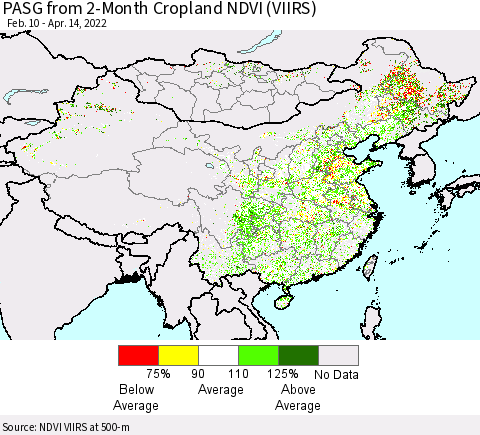 China, Mongolia and Taiwan PASG from 2-Month Cropland NDVI (VIIRS) Thematic Map For 4/7/2022 - 4/14/2022