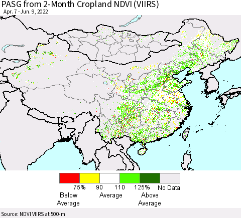 China, Mongolia and Taiwan PASG from 2-Month Cropland NDVI (VIIRS) Thematic Map For 6/2/2022 - 6/9/2022