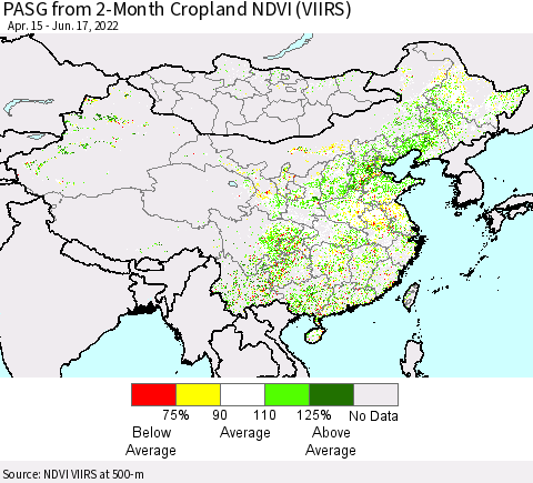 China, Mongolia and Taiwan PASG from 2-Month Cropland NDVI (VIIRS) Thematic Map For 6/10/2022 - 6/17/2022