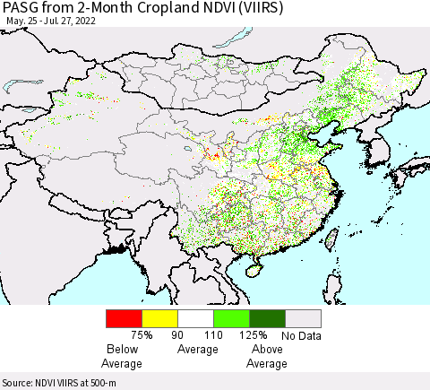 China, Mongolia and Taiwan PASG from 2-Month Cropland NDVI (VIIRS) Thematic Map For 7/20/2022 - 7/27/2022