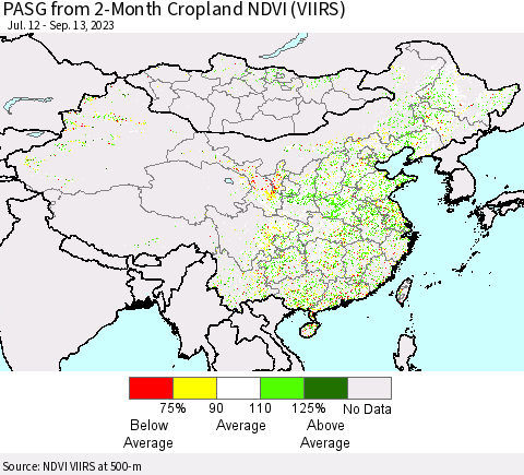 China, Mongolia and Taiwan PASG from 2-Month Cropland NDVI (VIIRS) Thematic Map For 9/6/2023 - 9/13/2023