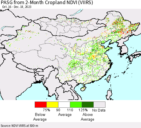China, Mongolia and Taiwan PASG from 2-Month Cropland NDVI (VIIRS) Thematic Map For 12/11/2023 - 12/18/2023