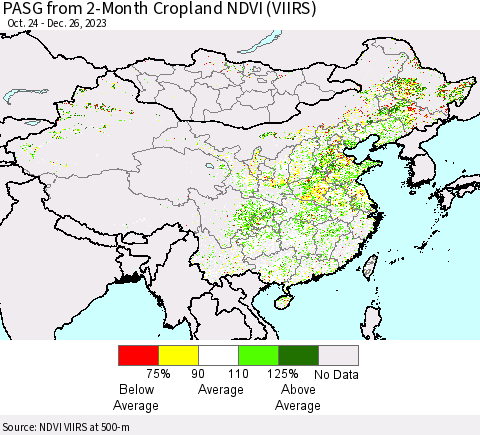 China, Mongolia and Taiwan PASG from 2-Month Cropland NDVI (VIIRS) Thematic Map For 12/19/2023 - 12/26/2023