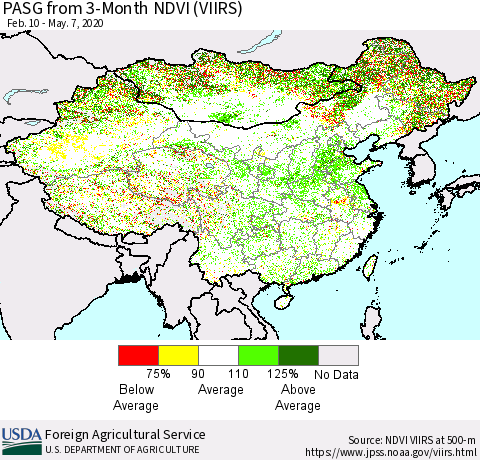 China, Mongolia and Taiwan PASG from 3-Month NDVI (VIIRS) Thematic Map For 5/1/2020 - 5/10/2020