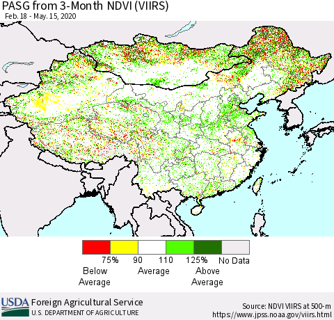 China, Mongolia and Taiwan PASG from 3-Month NDVI (VIIRS) Thematic Map For 5/11/2020 - 5/20/2020
