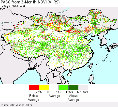China, Mongolia and Taiwan PASG from 3-Month NDVI (VIIRS) Thematic Map For 2/26/2021 - 3/5/2021