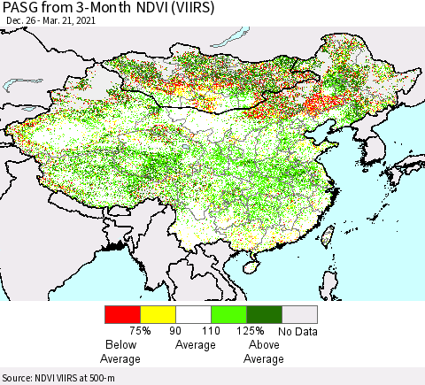 China, Mongolia and Taiwan PASG from 3-Month NDVI (VIIRS) Thematic Map For 3/14/2021 - 3/21/2021