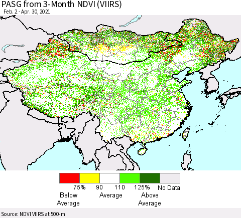 China, Mongolia and Taiwan PASG from 3-Month NDVI (VIIRS) Thematic Map For 4/23/2021 - 4/30/2021