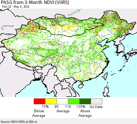 China, Mongolia and Taiwan PASG from 3-Month NDVI (VIIRS) Thematic Map For 5/1/2021 - 5/8/2021