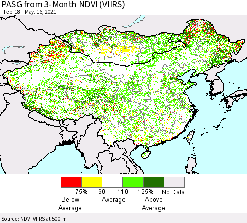 China, Mongolia and Taiwan PASG from 3-Month NDVI (VIIRS) Thematic Map For 5/9/2021 - 5/16/2021