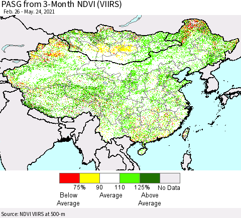 China, Mongolia and Taiwan PASG from 3-Month NDVI (VIIRS) Thematic Map For 5/17/2021 - 5/24/2021