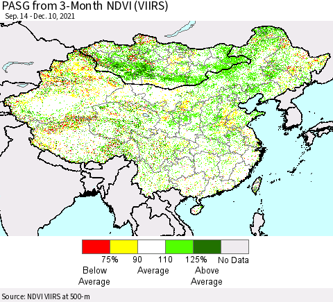China, Mongolia and Taiwan PASG from 3-Month NDVI (VIIRS) Thematic Map For 12/3/2021 - 12/10/2021