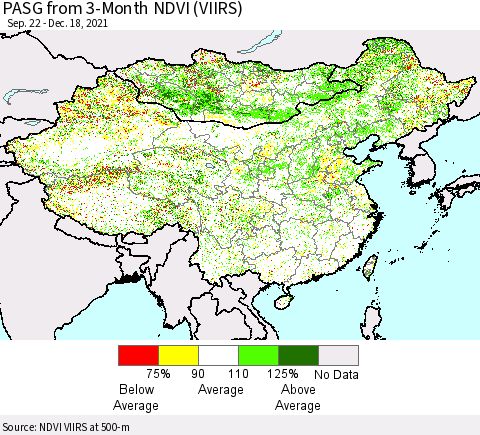 China, Mongolia and Taiwan PASG from 3-Month NDVI (VIIRS) Thematic Map For 12/11/2021 - 12/18/2021