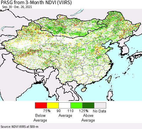China, Mongolia and Taiwan PASG from 3-Month NDVI (VIIRS) Thematic Map For 12/19/2021 - 12/26/2021