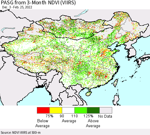 China, Mongolia and Taiwan PASG from 3-Month NDVI (VIIRS) Thematic Map For 2/18/2022 - 2/25/2022