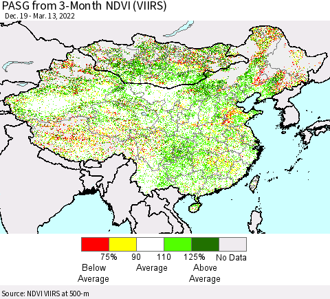 China, Mongolia and Taiwan PASG from 3-Month NDVI (VIIRS) Thematic Map For 3/6/2022 - 3/13/2022