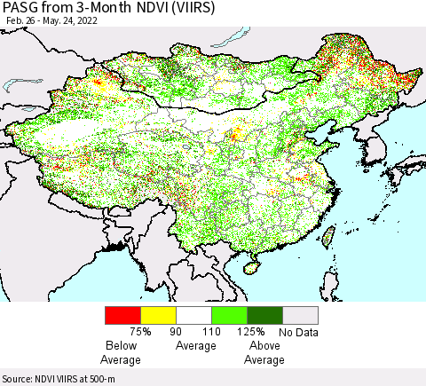 China, Mongolia and Taiwan PASG from 3-Month NDVI (VIIRS) Thematic Map For 5/17/2022 - 5/24/2022