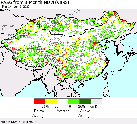 China, Mongolia and Taiwan PASG from 3-Month NDVI (VIIRS) Thematic Map For 6/2/2022 - 6/9/2022