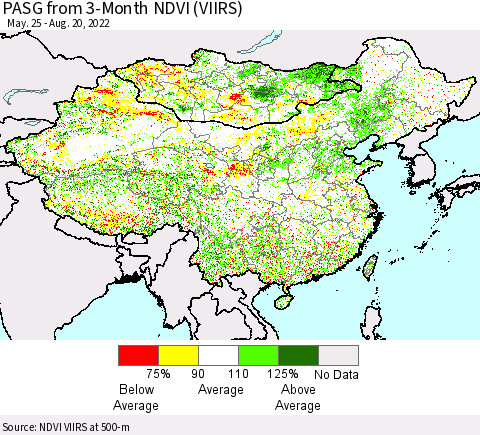 China, Mongolia and Taiwan PASG from 3-Month NDVI (VIIRS) Thematic Map For 8/13/2022 - 8/20/2022