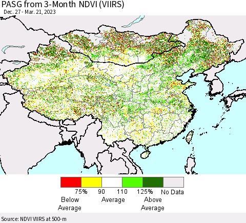 China, Mongolia and Taiwan PASG from 3-Month NDVI (VIIRS) Thematic Map For 3/14/2023 - 3/21/2023