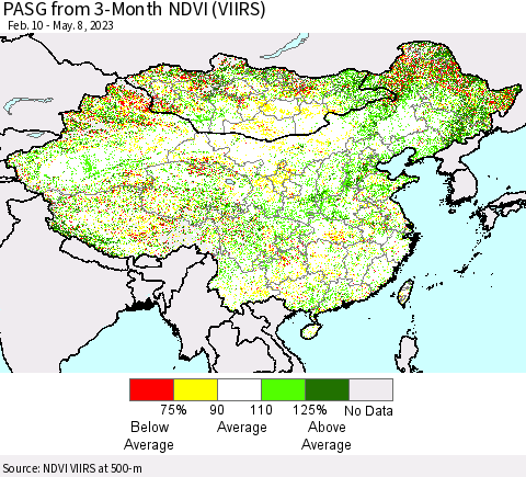 China, Mongolia and Taiwan PASG from 3-Month NDVI (VIIRS) Thematic Map For 5/1/2023 - 5/8/2023
