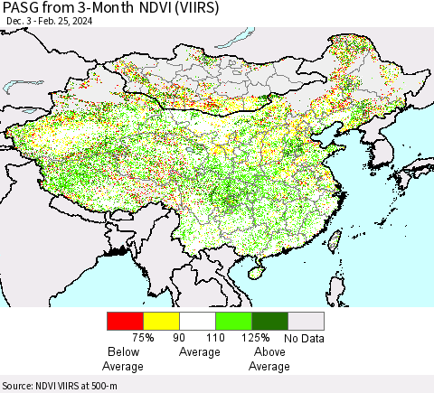 China, Mongolia and Taiwan PASG from 3-Month NDVI (VIIRS) Thematic Map For 2/18/2024 - 2/25/2024