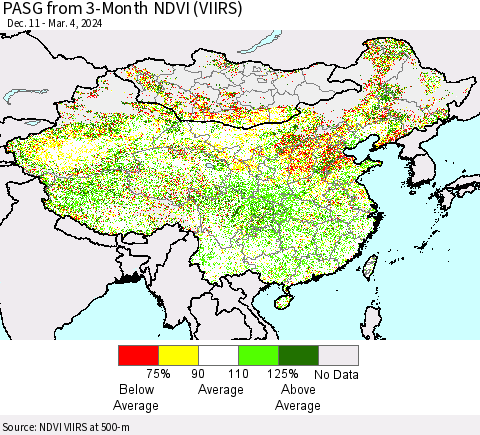 China, Mongolia and Taiwan PASG from 3-Month NDVI (VIIRS) Thematic Map For 2/26/2024 - 3/4/2024