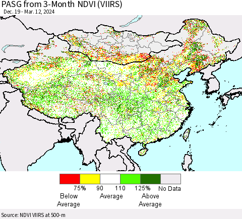 China, Mongolia and Taiwan PASG from 3-Month NDVI (VIIRS) Thematic Map For 3/5/2024 - 3/12/2024