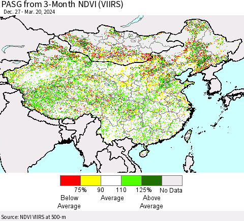 China, Mongolia and Taiwan PASG from 3-Month NDVI (VIIRS) Thematic Map For 3/13/2024 - 3/20/2024