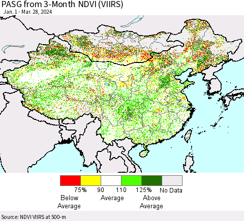 China, Mongolia and Taiwan PASG from 3-Month NDVI (VIIRS) Thematic Map For 3/21/2024 - 3/28/2024