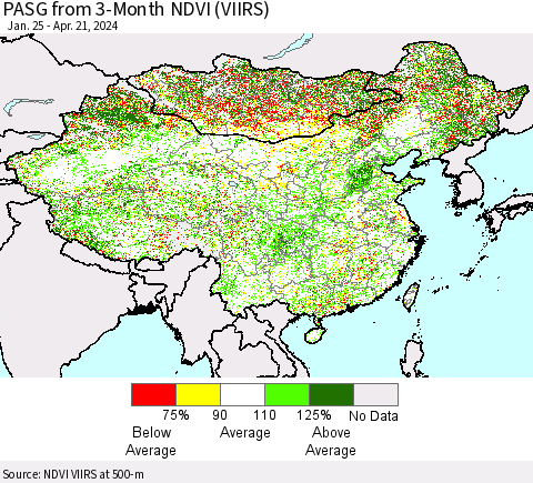 China, Mongolia and Taiwan PASG from 3-Month NDVI (VIIRS) Thematic Map For 4/14/2024 - 4/21/2024