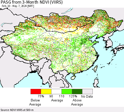 China, Mongolia and Taiwan PASG from 3-Month NDVI (VIIRS) Thematic Map For 4/30/2024 - 5/7/2024