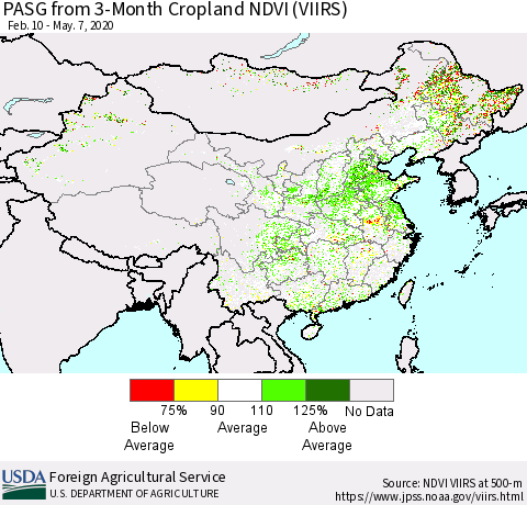 China, Mongolia and Taiwan PASG from 3-Month Cropland NDVI (VIIRS) Thematic Map For 5/1/2020 - 5/10/2020