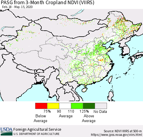 China, Mongolia and Taiwan PASG from 3-Month Cropland NDVI (VIIRS) Thematic Map For 5/11/2020 - 5/20/2020