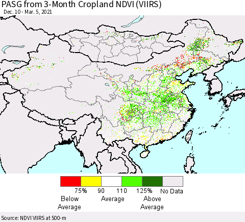 China, Mongolia and Taiwan PASG from 3-Month Cropland NDVI (VIIRS) Thematic Map For 2/26/2021 - 3/5/2021